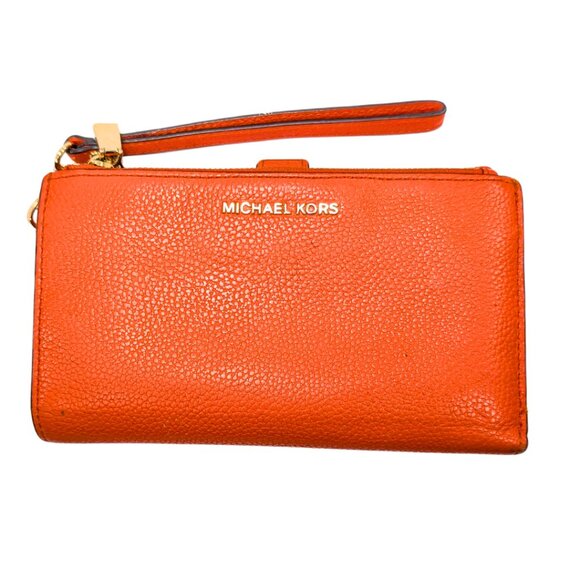 SOLD Michael Kors Orange Leather Jet Set Double Zip Wristlet Phone Wallet - Picture 1 of 10